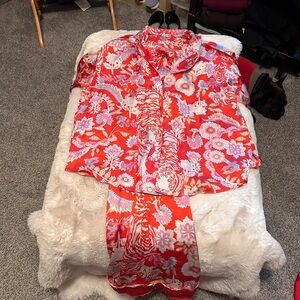 Free People Red and Pink Floral day pajama Set